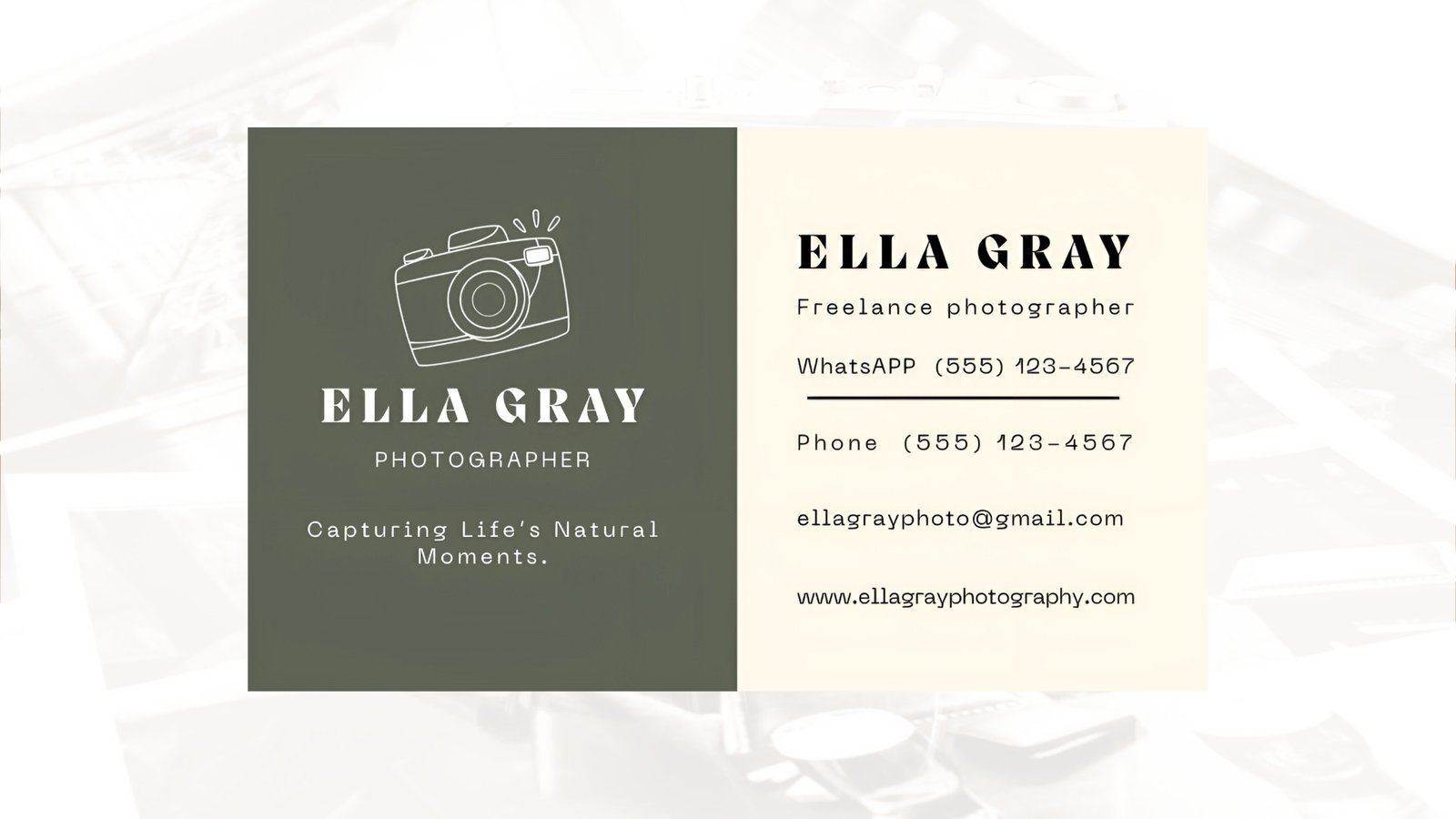 Elegant Business Card Design for Photographer Ella Grey