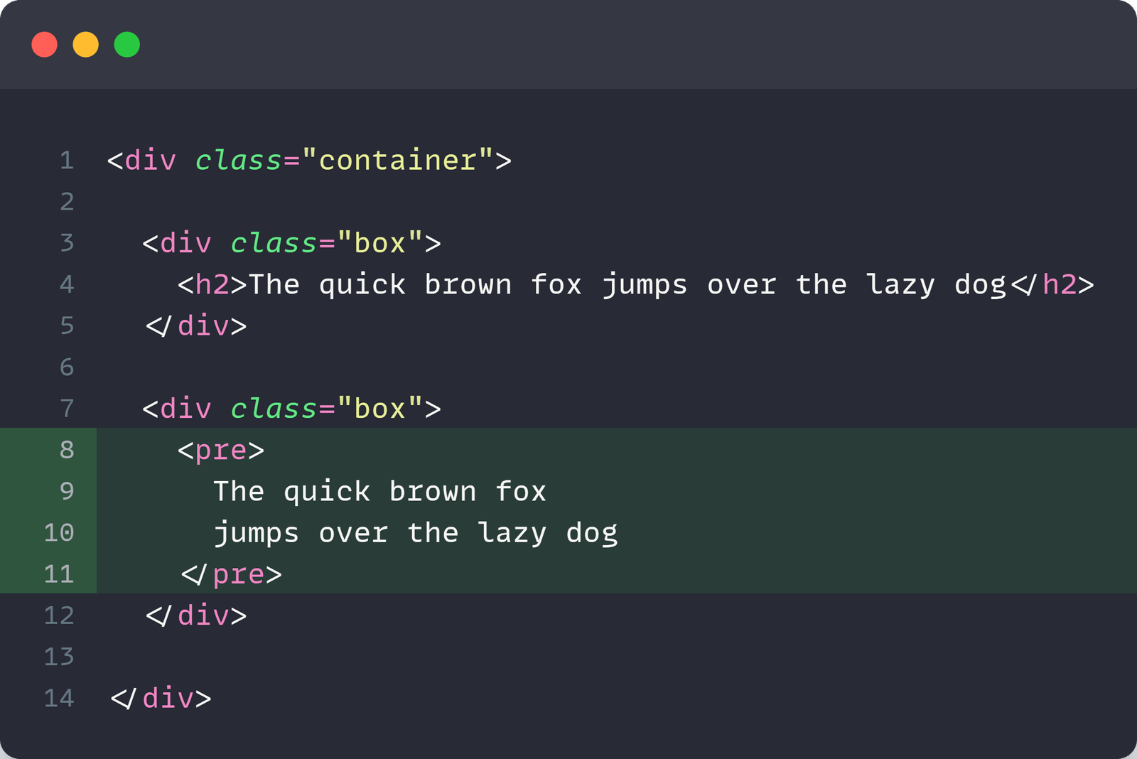 Code snippet examples